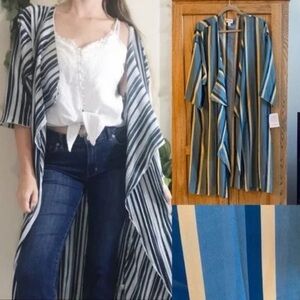 LuLaRoe Blue Striped Shirley Kimono NWT